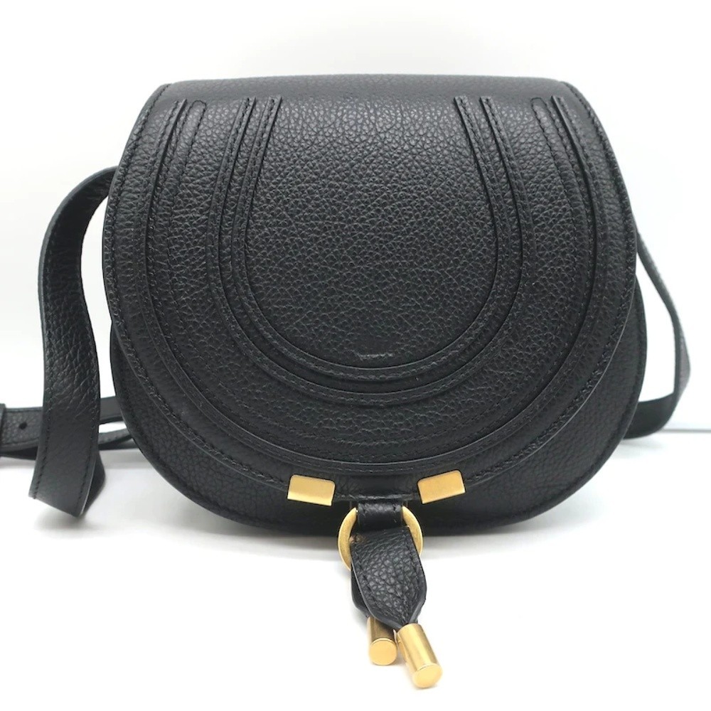 Chloe Marcie Small Saddle Bag Black Grained Leather Crossbody NEW - Picture 2 of 10
